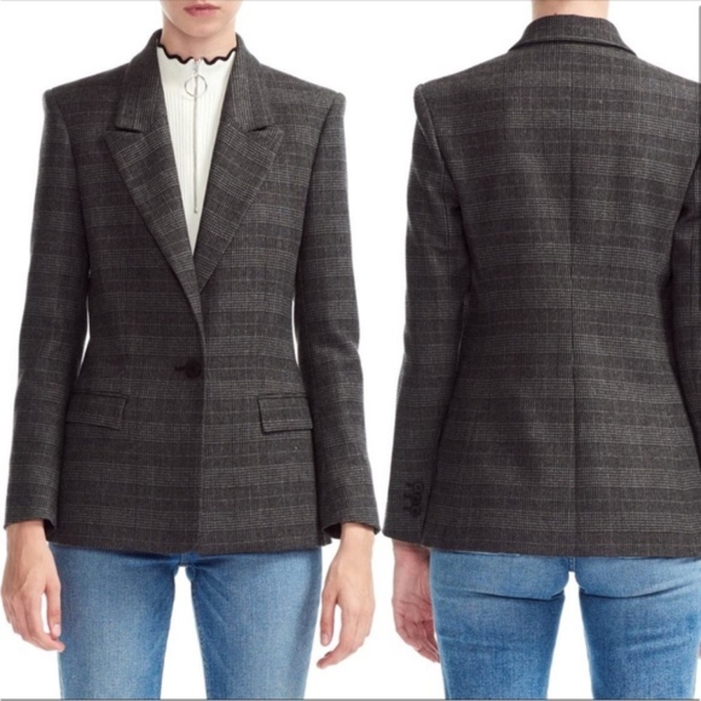 NWT Maje Blazer Vanda in Plaid Black Grey
